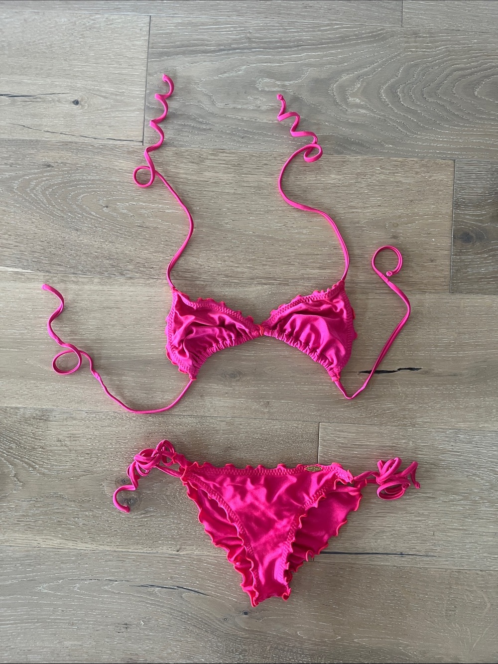 Luli Fama Hot Pink Ruffle Triangle Bikini